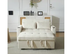 Sofá de 2 lugares - Sofá-cama com suporte para copos e bolso para arrumação - almofadas e rodízios^ Sofá