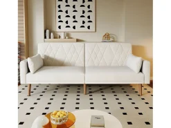 Outlet Sofá de 2 Lugares - Sofá com Pernas e Braços em Madeira - Adequado para Sala de Estar e Quarto Bege
