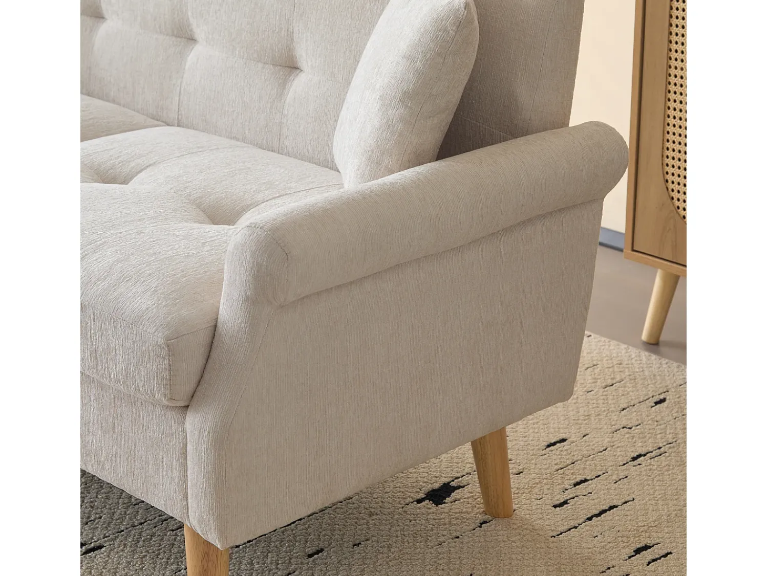 Best Sofá de 2 lugares - Sofá reto com duas almofadas e braços - chenile - para sala de estar e quarto Bege