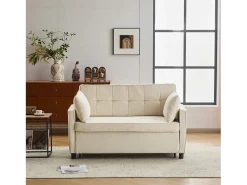 Sofá* Sofá de 2 lugares - Sofá de sala com encosto ajustável e função de cama retrátil - 2 almofadas e apoios de braços - chenille Bege