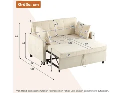 Sofá* Sofá de 2 lugares - Sofá de sala com encosto ajustável e função de cama retrátil - 2 almofadas e apoios de braços - chenille Bege