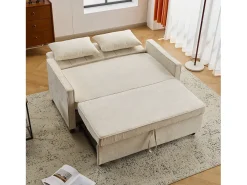 Sofá* Sofá de 2 lugares - Sofá de sala com encosto ajustável e função de cama retrátil - 2 almofadas e apoios de braços - chenille Bege