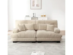 New Sofá de 2 lugares - Sofá reto com 2 almofadas lombares e 2 almofadas decorativas - chenille Bege