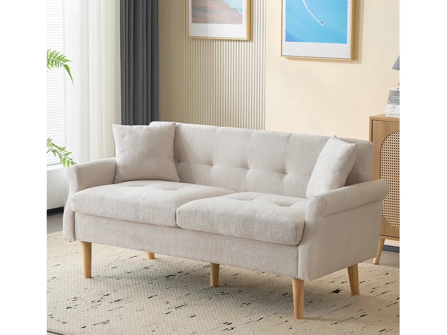 Hauss Spole Sofá de 2 lugares, tecido chenille, pernas em madeira, 162x74x77cm^ Sofá