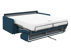 Discount Vente-unique Sofá cama 4 lugares colchão de 18 cm tecido cinzento CALIFE Azul escuro