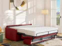 Sofá*Vente-unique Sofá cama 2 lugares colchão de 22 cm pele sintética vermelha CALIFE Vermelho