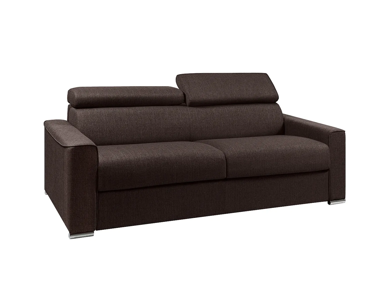 Sofá|Vente-unique Sofá cama 4 lugares colchão de 22 cm tecido cinzento VIZIR Castanho chocolate