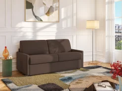 Sofá|Vente-unique Sofá cama 3 lugares colchão de 22 cm tecido cinzento CALIFE Castanho