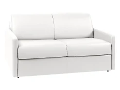 Vente-unique Sofá cama 2 lugares colchão de pele sintética branca CALIFE^ Sofá