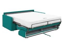 Sofá*Vente-unique Sofá cama 4 lugares colchão de 22 cm tecido cinzento CALIFE Azul turquesa