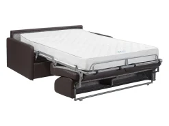Vente-unique Sofá cama 3 lugares colchão de 22 cm pele sintética CALIFE Castanho