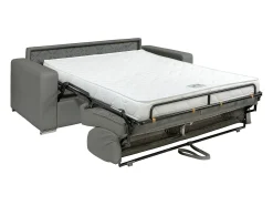 Vente-unique Sofá cama 2 lugares colchão de 14 cm pele sintética cinzenta CALITO^ Sofá