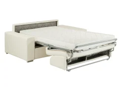Sofá*Vente-unique Sofá cama 2 lugares pele sintética colchão de 14 cm EMIR Branco
