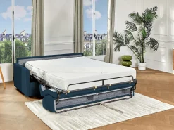 Sofá|Vente-unique Sofá cama 2 lugares rapidamente convertível 22 cm tecido cinzento CALIFE Azul escuro