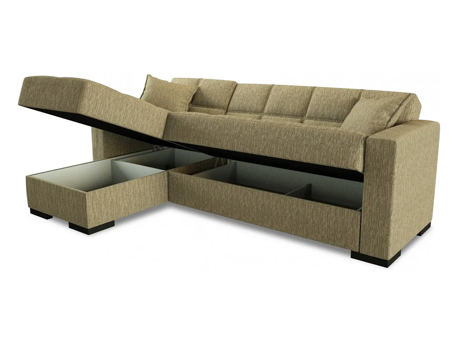 New Dmora Sofá cama Ddajca, Sofá cama de canto com península reversível, Sofá de arrumação para sala com chaislongue e 2 almofadas, 230x150h81 cm, Bege