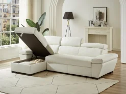 Sofá*LINEA SOFA Sofá cama de canto esquerdo em dois materiais JONOVA Branco