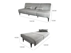 Hot Dmora Sofá cama Dfavill, Sofá cama de tecido, Sofá cama com abertura click-clack, Sofá cama com almofadas, 190x70h80 cm, Cinza Cinzento