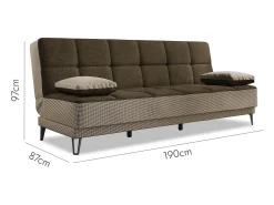 Sofá|Dmora Sofá cama Dfortin, sofá cama de 3 lugares com pés de metal preto, Sofá da sala em tecido estofado com abertura click-clack, 190x87h97 cm, Cinza e Marrom Cinzento