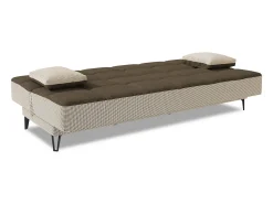 Sofá|Dmora Sofá cama Dfortin, sofá cama de 3 lugares com pés de metal preto, Sofá da sala em tecido estofado com abertura click-clack, 190x87h97 cm, Cinza e Marrom Cinzento