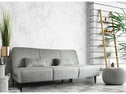 Dmora Sofá cama Hugo, Sofá cama de tecido, Sofá cama com abertura click-clack, Sofá cama com almofadas, 190x70h80 cm, Cinza^ Sofá