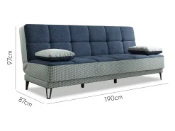 Dmora Sofá cama Jordi, sofá cama de 3 lugares com pés de metal preto, Sofá da sala em tecido acolchoado com abertura click-clack, 190x87h97 cm, Cinza e Azul Cinzento