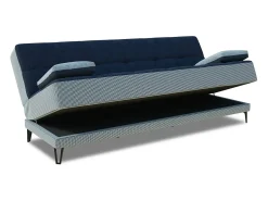 Dmora Sofá cama Jordi, sofá cama de 3 lugares com pés de metal preto, Sofá da sala em tecido acolchoado com abertura click-clack, 190x87h97 cm, Cinza e Azul Cinzento