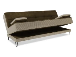 Sofá*Dmora Sofá cama Jordi, sofá cama de 3 lugares com pés de metal preto, Sofá da sala em tecido acolchoado com abertura click-clack, 190x87h97 cm, Cinza e Marrom Cinzento