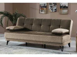 Sofá*Dmora Sofá cama Jordi, sofá cama de 3 lugares com pés de metal preto, Sofá da sala em tecido acolchoado com abertura click-clack, 190x87h97 cm, Cinza e Marrom Cinzento