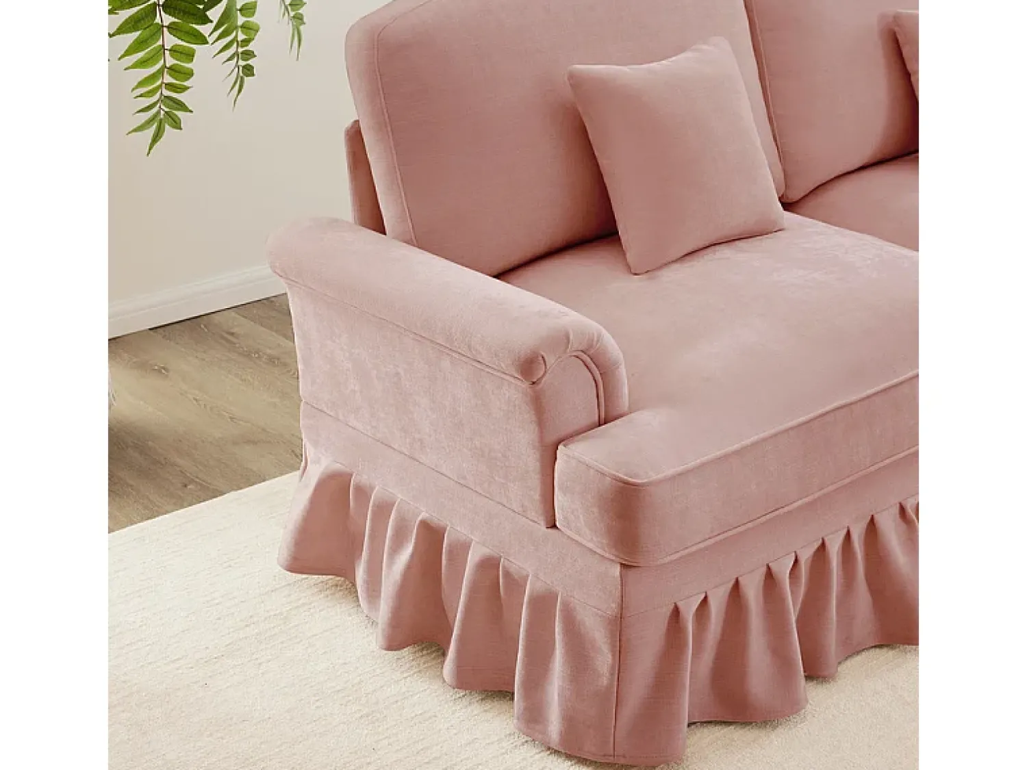 Sofá*DripeX Sofá Cantinho Modular 3 Lugares em U - Chenille - Capa Removível e 2 Pufs - 272x140x93cm - Rosa