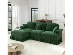 Sofá*DripeX Sofá Cantinho Modular 3 Lugares Chenille - Capa Removível e Puf Móvel - 272x140x93cm - Verde
