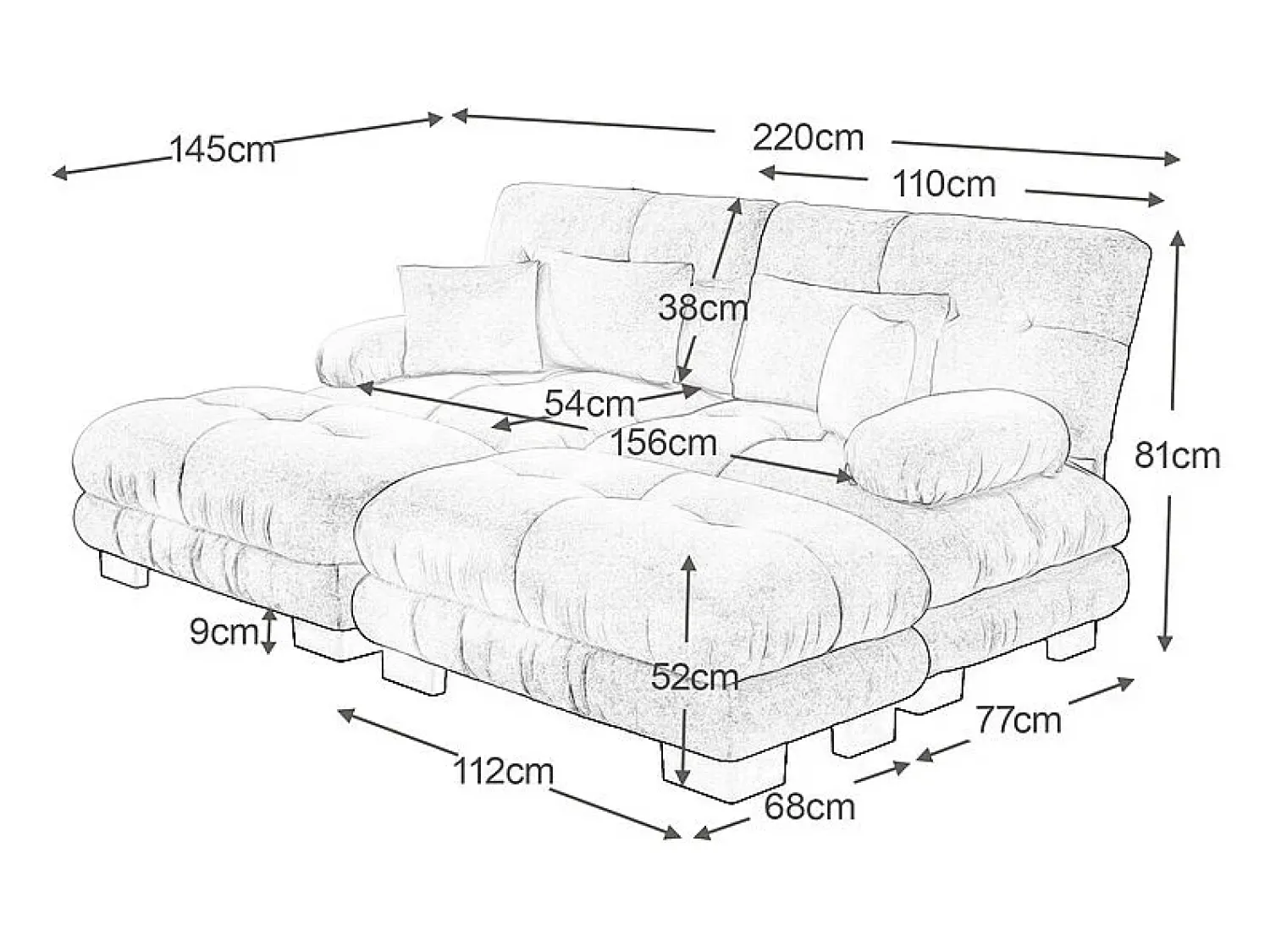Sofá*DripeX Sofá canto 2 lugares + 2 puff - com 4 almofadas - tecido pelúcia - 220x145x81cm Rosa