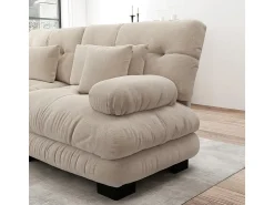 Sofá|DripeX Sofá canto 2 lugares + 2 puff - com 4 almofadas - tecido pelúcia - 220x145x81cm Bege