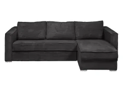 Vente-unique Sofá canto convert. abert. rápida veludo canelado cama 140cm e.18cm LORETO^ Sofá