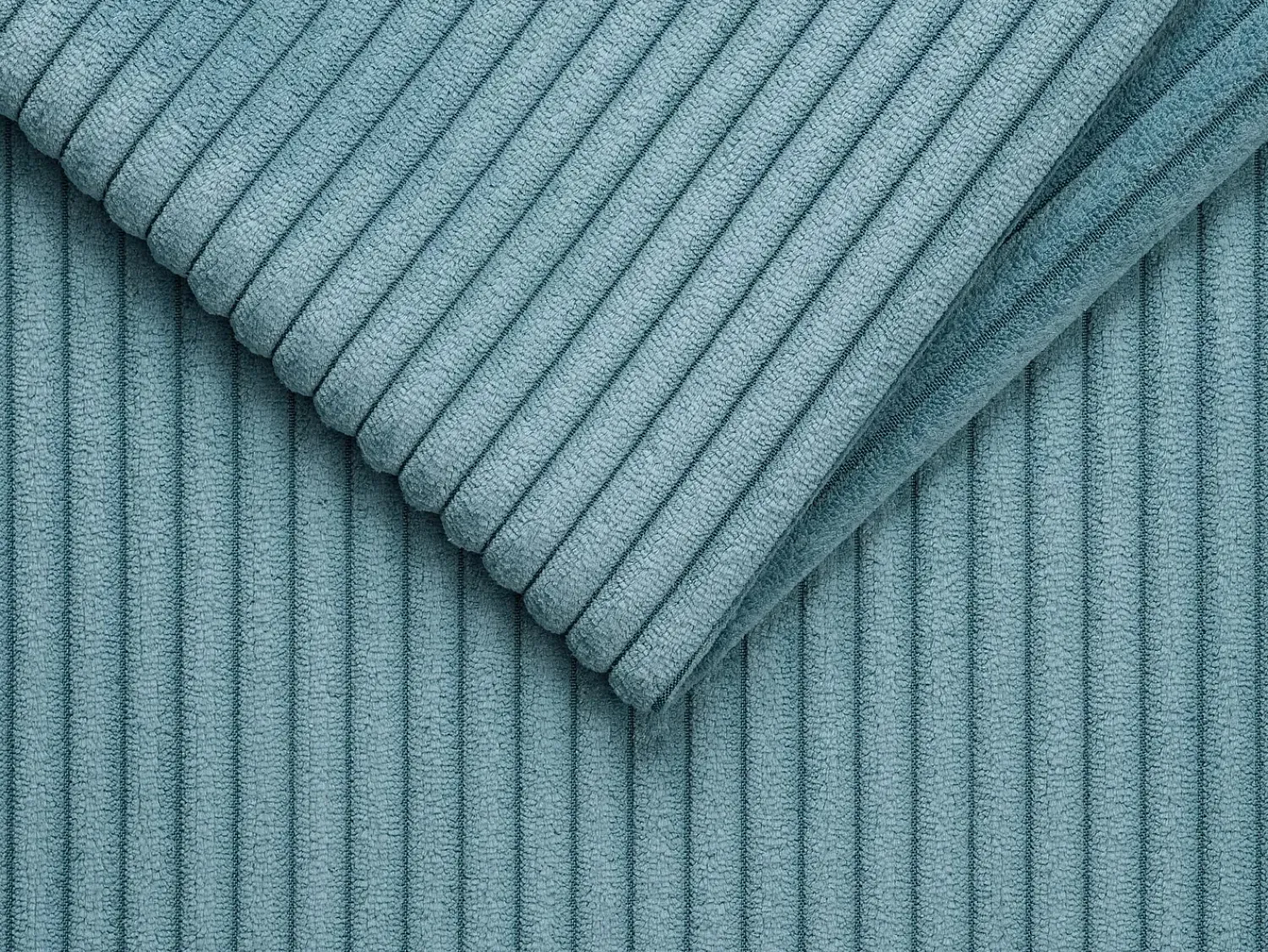 Sofá*Vente-unique Sofá canto convert. abert. ráp. veludo canelado azul-turquesa cama 160cm esp. 22cm LORETO Azul turquesa