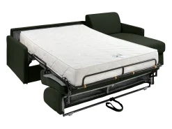 Vente-unique Sofá canto convert. abert. Ráp. tecido , cama ripas largas 160cm e colchão 22cm Verde pinho