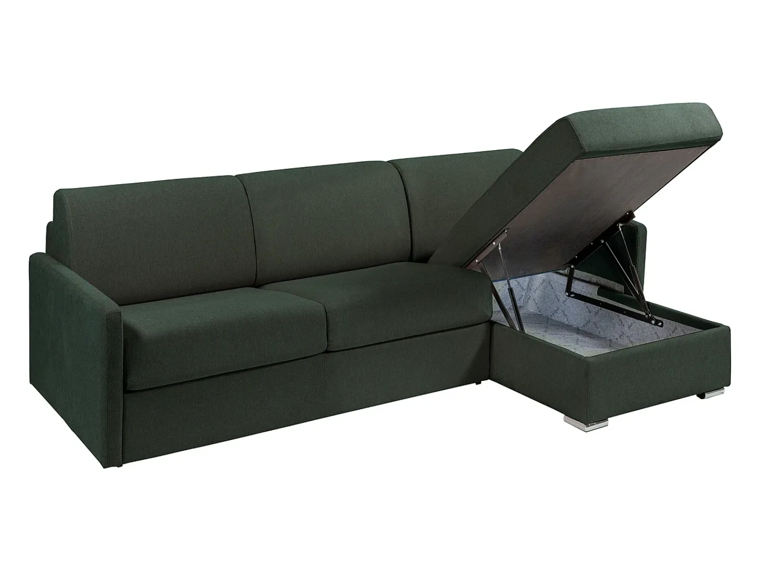 Vente-unique Sofá canto convert. abert. Ráp. tecido , cama ripas largas 160cm e colchão 22cm Verde pinho