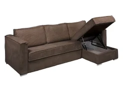 Sofá|Vente-unique Sofá canto convert. abert. rápida veludo canelado cama 140cm esp. 22 cm LORETO Castanho