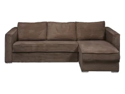 Sofá|Vente-unique Sofá canto convert. abert. rápida veludo canelado cama 140cm esp. 22 cm LORETO Castanho