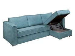 Discount Vente-unique Sofá canto convert. abert. ráp. veludo canelado azul-turquesa cama 160cm esp. 18cm LORETO Azul turquesa