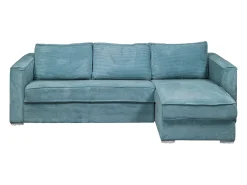 Discount Vente-unique Sofá canto convert. abert. ráp. veludo canelado azul-turquesa cama 160cm esp. 18cm LORETO Azul turquesa