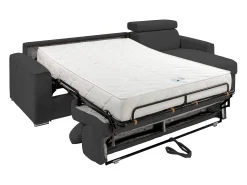 Sofá*Vente-unique Sofá canto convert. abert. rápida veludo canelado antracite, cama ripas largas 160cm VIZIR Cinza antracite