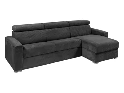 Vente-unique Sofá canto convert. abert. rápida veludo canelado antracite, cama ripas largas 160cm VIZIR^ Sofá