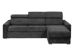 Vente-unique Sofá canto convert. abert. rápida veludo canelado antracite, cama ripas largas 160cm VIZIR^ Sofá