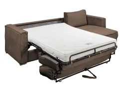 Sofá*Vente-unique Sofá canto convert. abert. ráp. veludo canelado , cama ripas largas 140cm LORETO Castanho