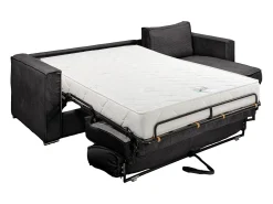Sofá*Vente-unique Sofá canto convert. abert. rápida veludo canelado cama 140cm e.22cm LORETO Cinza antracite