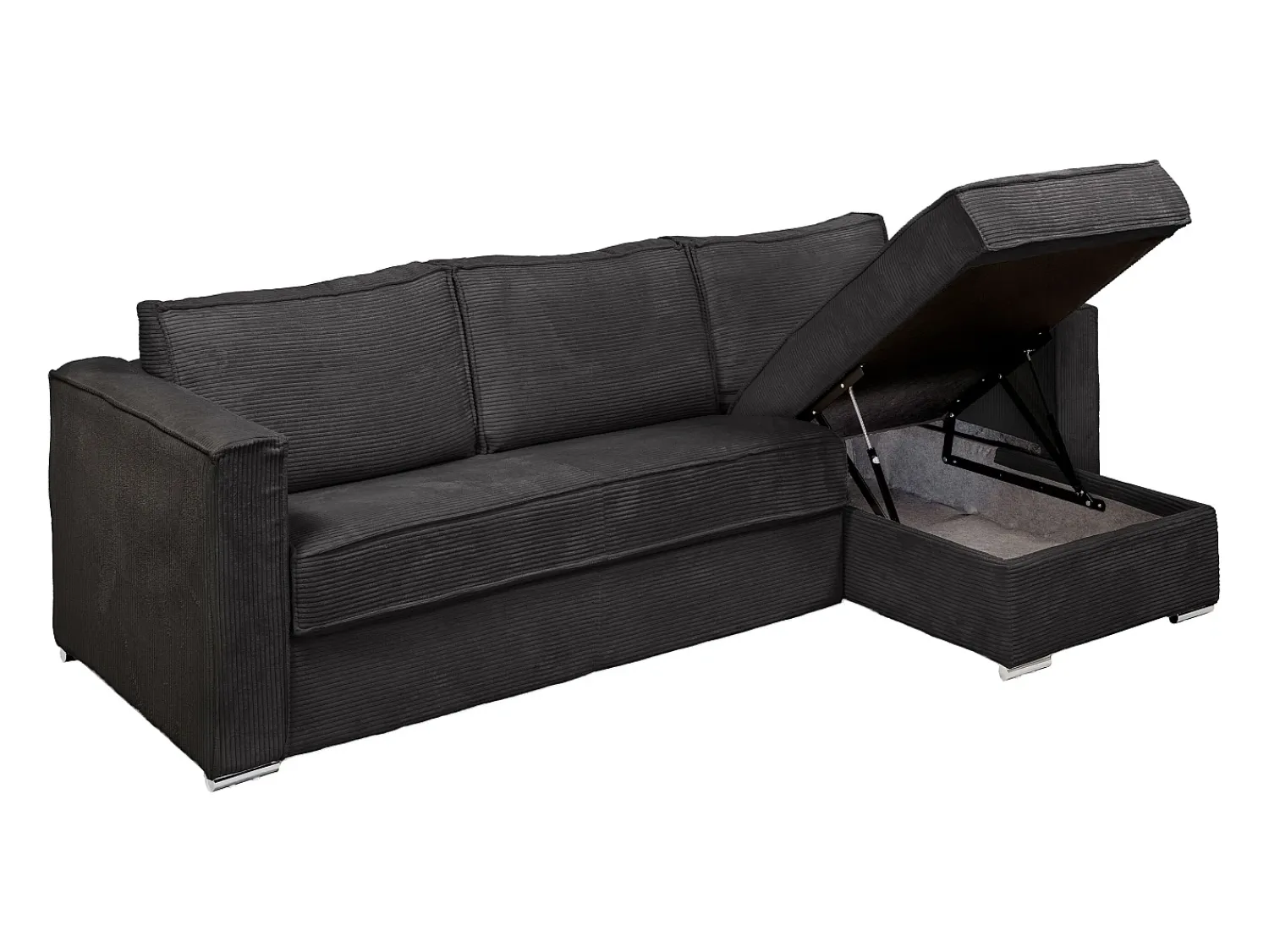 Sofá*Vente-unique Sofá canto convert. abert. rápida veludo canelado cama 140cm e.22cm LORETO Cinza antracite