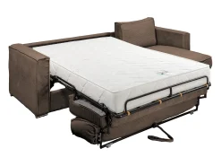 Sofá*Vente-unique Sofá canto convert. abert. ráp. veludo canelado cama ripas largas 160cm 22cm Castanho