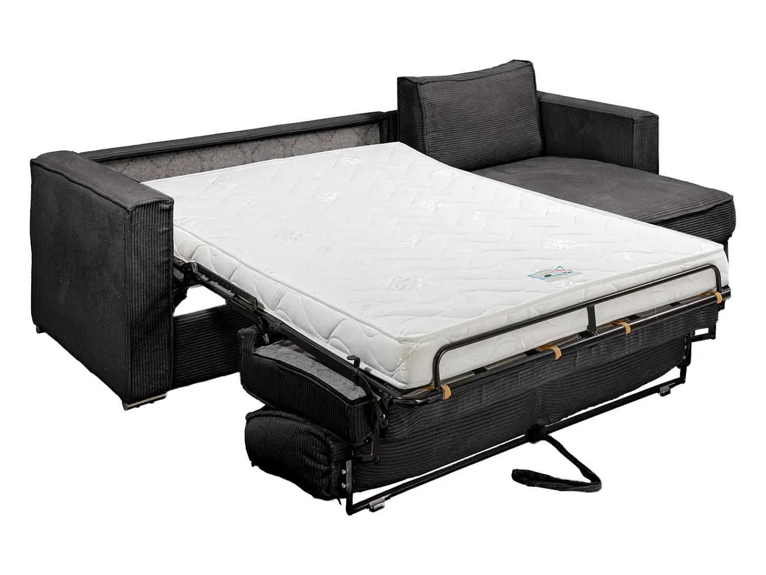Sofá|Vente-unique Sofá canto convert. abert. ráp. veludo canel. cama ripas largas 160cm 14cm Cinza antracite