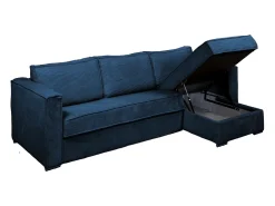 Sofá|Vente-unique Sofá canto convert. abert. ráp. veludo canelado azul-escuro cama ripas largas 160cm LORETO Azul escuro