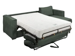 Sofá*Vente-unique Sofá canto convert. abert. ráp. veludo canelado verde cama 160cm esp. 22cm LORETO Verde pinho